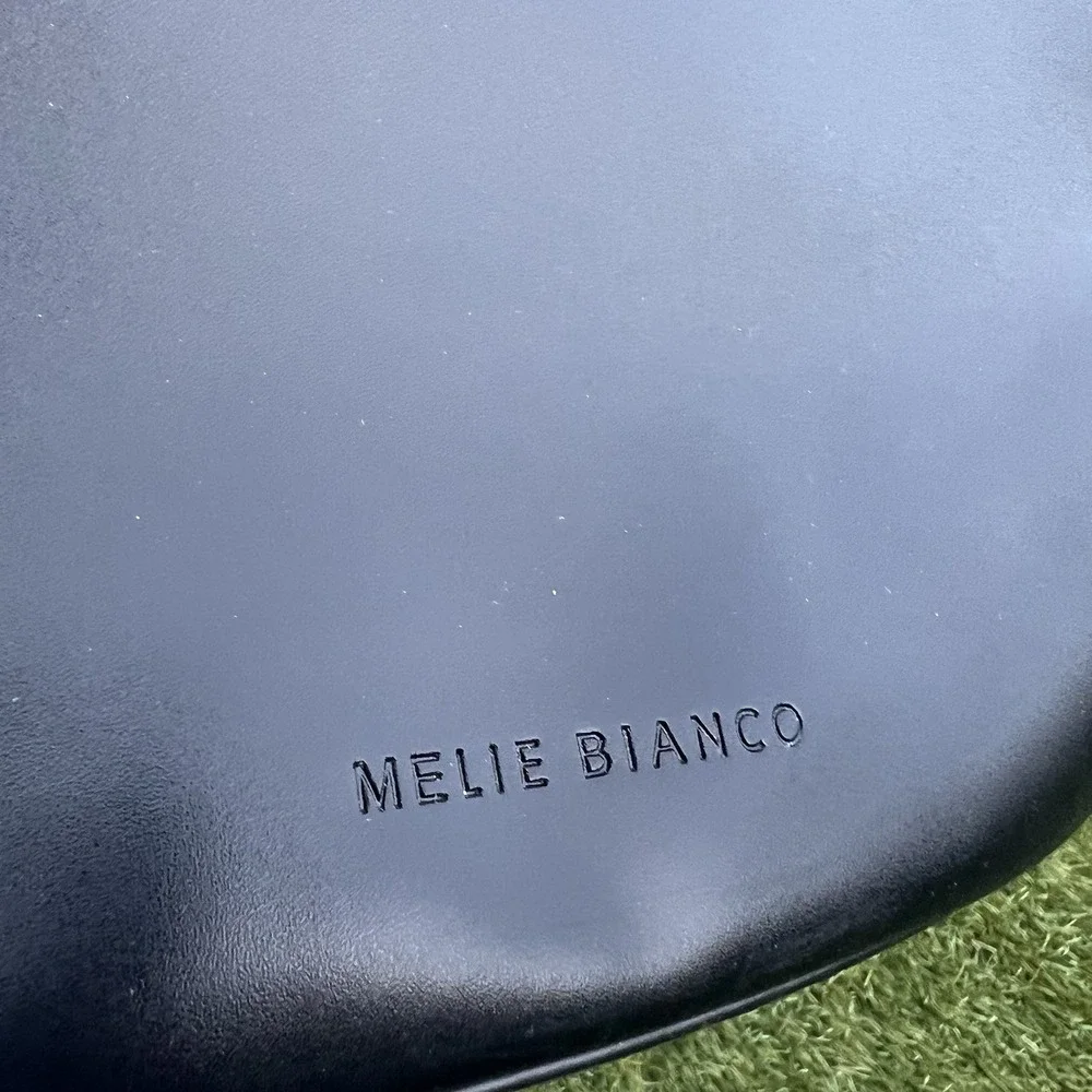 Melie Bianco Straw + Vegan Leather Tote Bag, Black Trim, NWT
